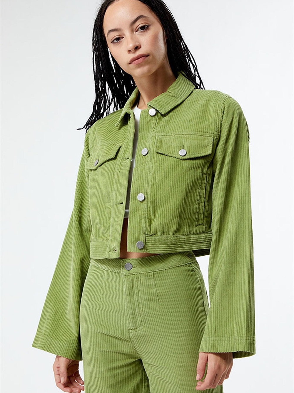 Roxy x Chloe Kim Green Cropped Corduroy Shacket NWT